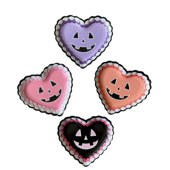 Halloween Heart Shaped Pumpkin Melamine Appetizer Plates 7x6 Set of 4 BOO New - Picture 2 of 11